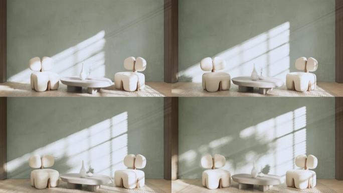 清洁空房间内部日本瓦比萨比风格。3d渲染