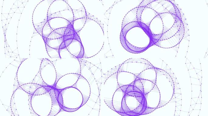 白色渐变上几何无缝圆圈中的连接紫色线和点
