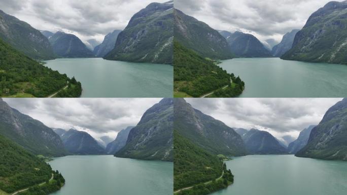 挪威湖泊的风景鸟瞰图