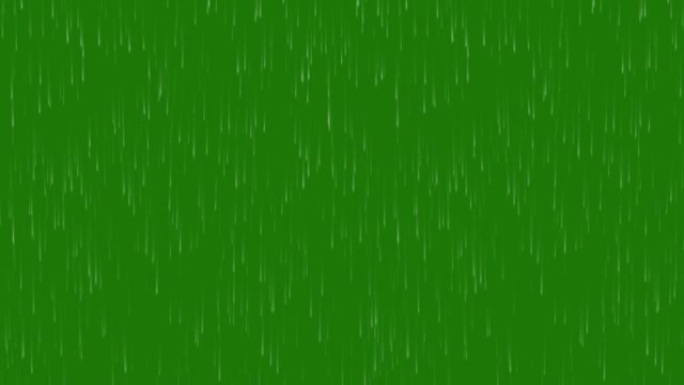 绿屏雨落在黑色背景上，阿尔法通道上逼真的3d雨动画，循环动画大雨下垂落在绿色背景效果无缝