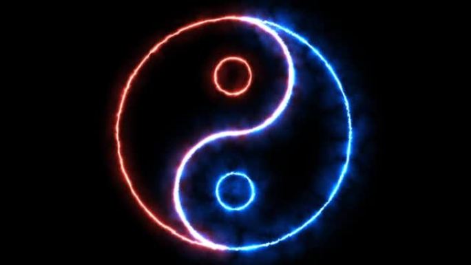 阴阳阴暗背景的符号，符号的两个元素，Ying Yang符号背景动画3d渲染