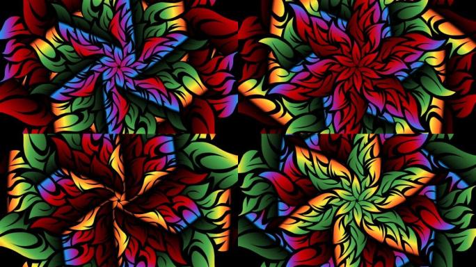 豪华运动图形七彩彩虹花线艺术图案印度尼西亚文化传统蜡染民族达雅克商业广告