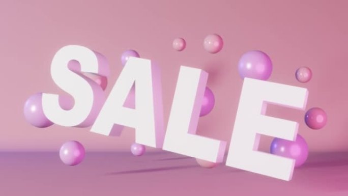 销售文字折扣横幅热卖最优惠价格3d动画粉色背景霓虹灯4K。紫色悬浮球体。网上购物促销。店铺优惠券产品