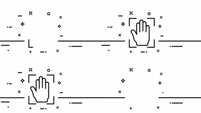 扫描手掌。指纹，扫描，生物识别，生物识别输入，验证，Id，确认，识别。生物测定概念。一个线条画动画。