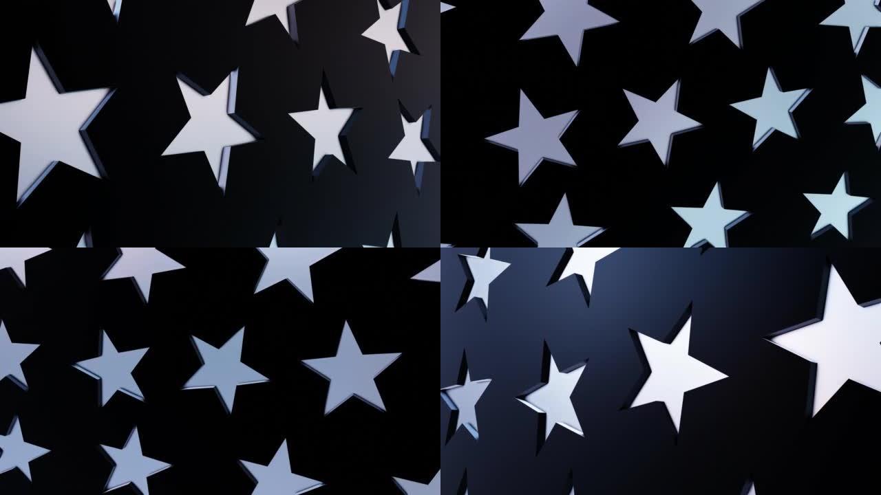 黑暗背景上的许多白色星星无缝动画3d渲染