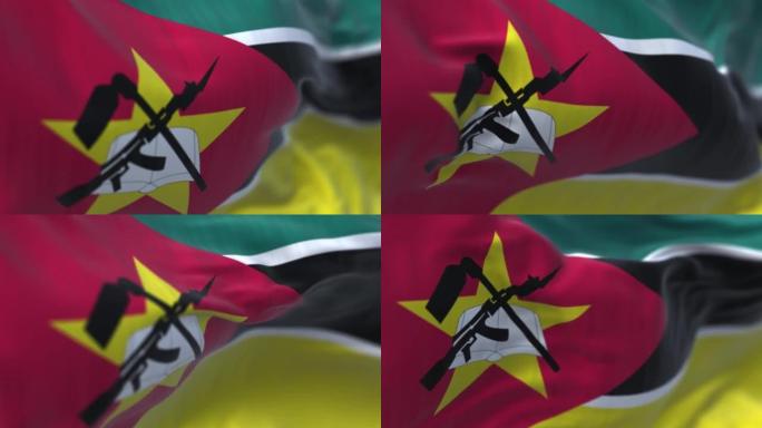 莫桑比克国旗在风中飘扬的特写镜头