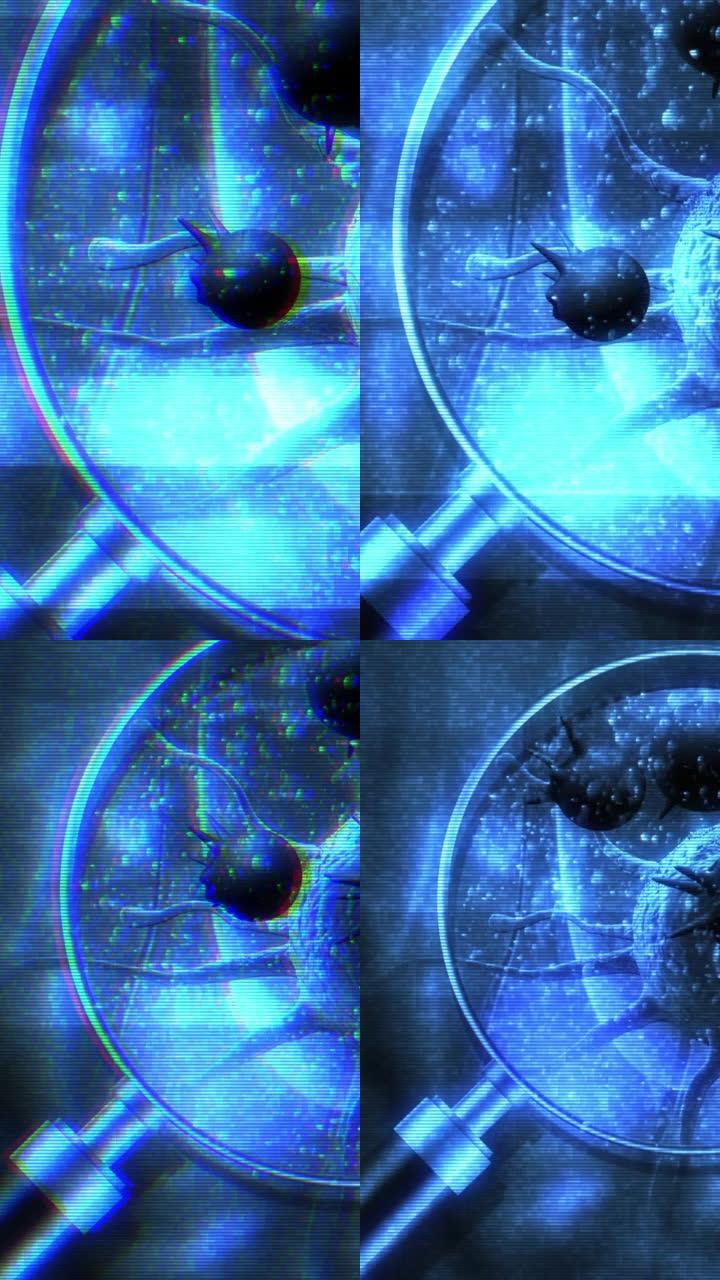 全息样式的垂直视频动画-受损和分解的癌细胞
