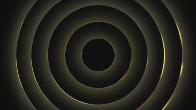 4k豪华金圈戒指运动背景。黑色股票视频上的抽象明亮彩色发光黄线