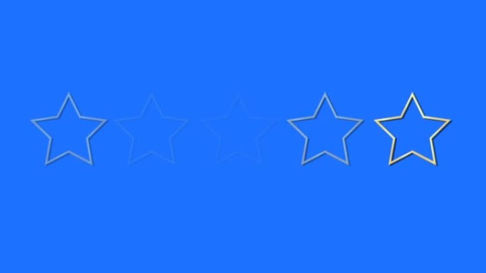 发光的金属明星与黄金边界过渡，5星评级动画4K 60FPS在蓝屏色度键背景。高质量的滑动过渡动画。