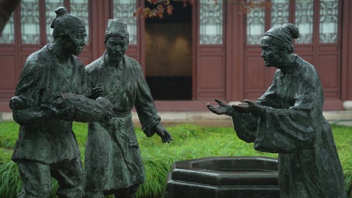 杭州钱王祠春季清明节雨天古建筑自然唯美