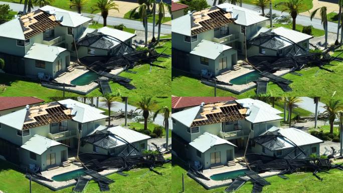 被飓风伊恩 (Ian) 私人住宅摧毁，屋顶和游泳池在佛罗里达州居民区的拉奈围墙受损。自然灾害及其后果