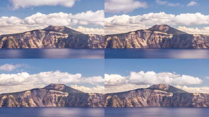 俄勒冈州火山口湖上方移动的云层的时间流逝