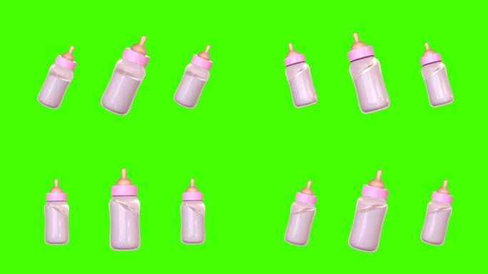 绿屏背景上移动奶瓶的说明性动画