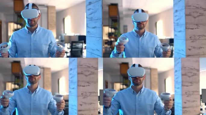 在办公室进行VR游戏测试。