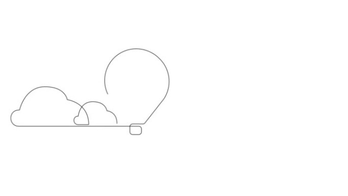 漂浮在云间天空中的热气球自画动画。动画连续线条艺术。