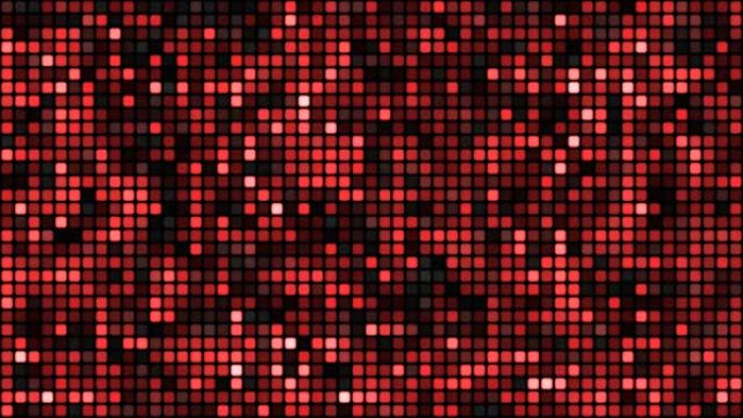 黑色背景循环上的红色浮动网络方块。慢速混沌像素拼接无缝动画。