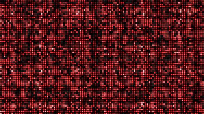黑色背景循环上的红色浮动网络方块。慢速混沌像素拼接无缝动画。