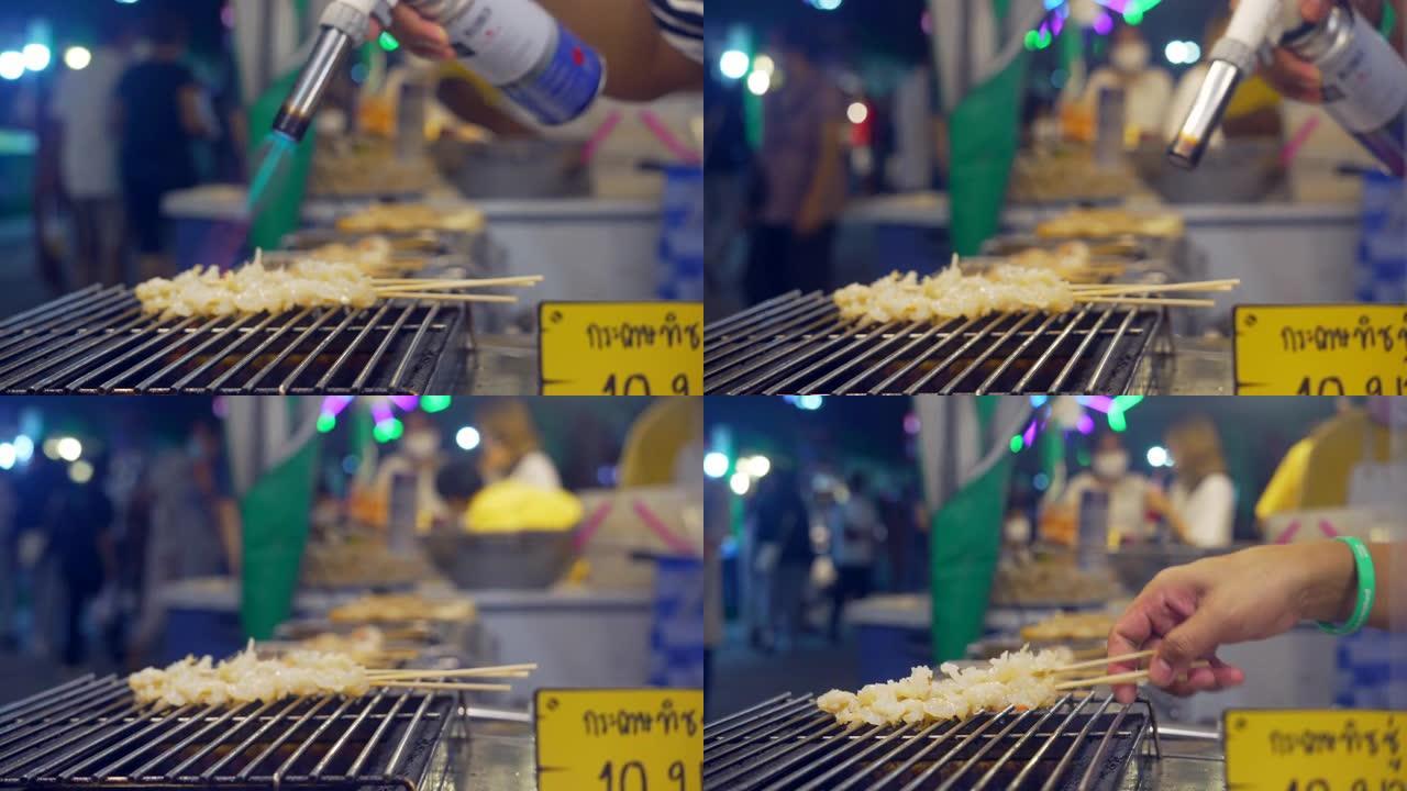 泰国街头小吃的烤鱿鱼和海鲜，泰国菜