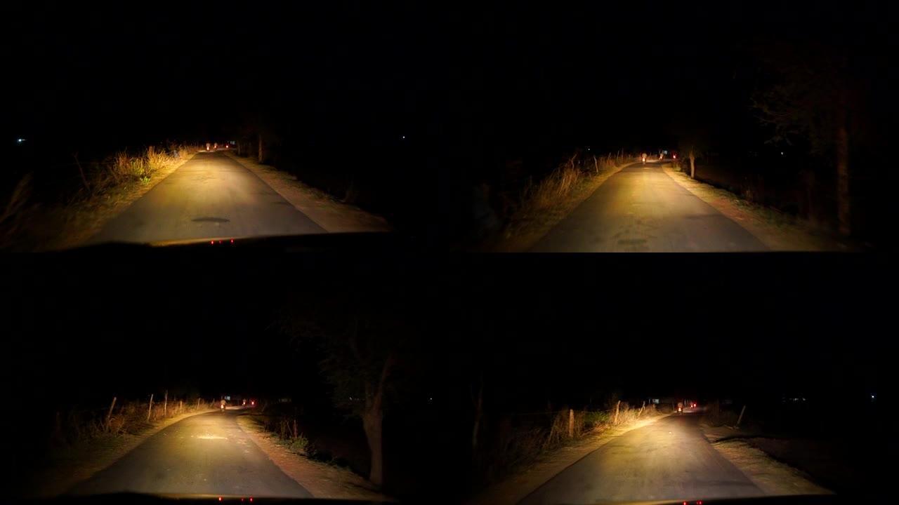 夜间的乡村柏油路。超级慢动作镜头