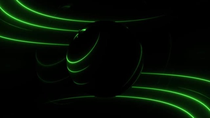 抽象科幻霓虹灯发光未来派激光球地球仪光束环圆环-4k无缝VJ循环运动背景动画，发光圆圈霓虹灯发光二极