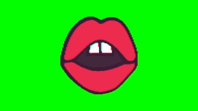 绿色背景上有毛刺效应的嘴或嘴唇。