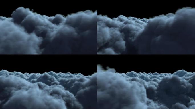 与Alpha一起在电影般的蓝色夜云背景循环上方飞行