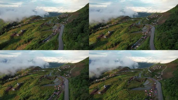 无人驾驶飞机在泰国Phu Thap Boek的山路和旅游胜地的空中景观