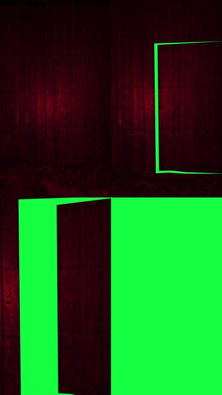 垂直视频动画-木门打开绿屏背景
