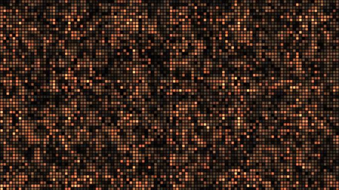 黑色背景循环上的棕色浮动网络方块。慢速混沌像素拼接无缝动画。