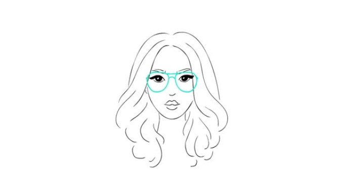 女孩和眼镜。绘制的图纸。各种眼镜架。视力矫正