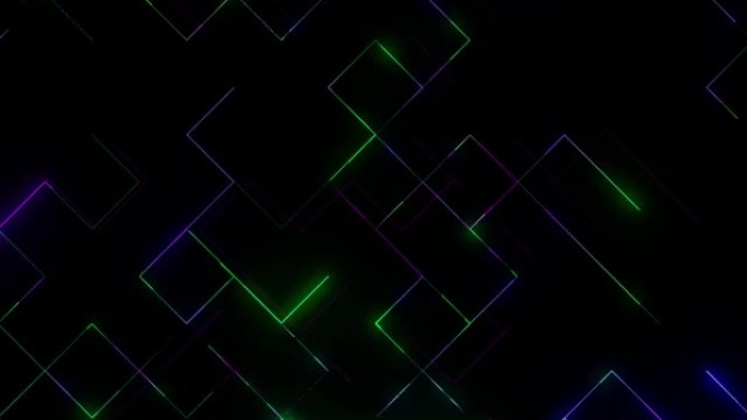未来派方形霓虹灯网格无缝循环Vjloop动画背景。抽象辉光正方形和线条伟大的设计用于任何目的。空间未