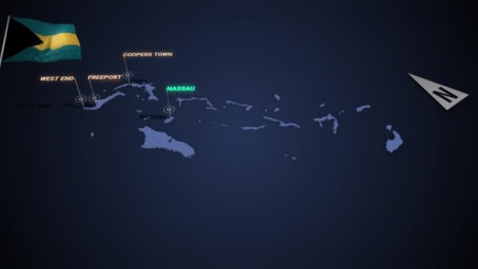 放大到巴哈马的3d地图之夜