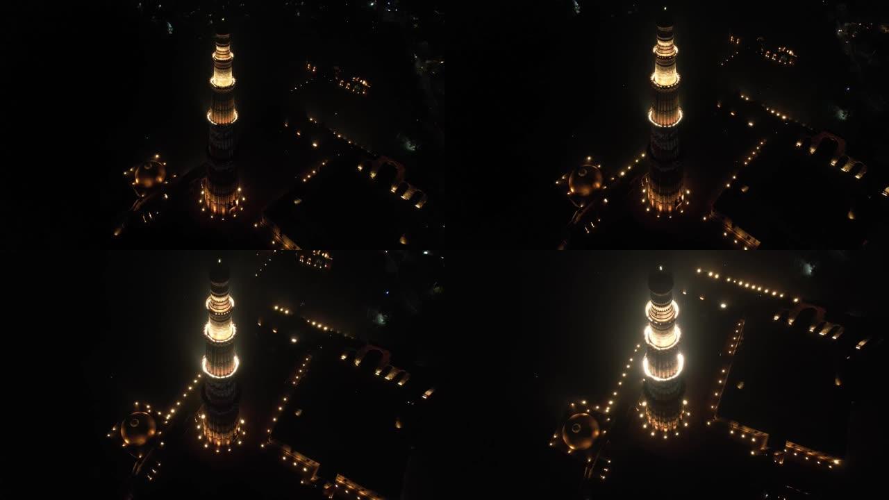 无人机拍摄的印度首都新德里的联合国教科文组织世界遗产库特米纳尔的照片。