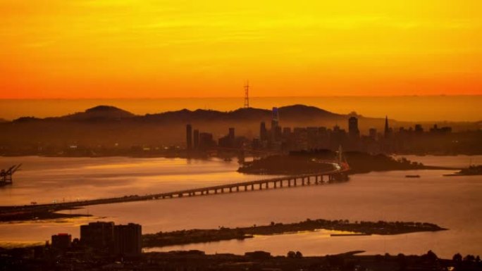 加利福尼亚州旧金山: 带雾的日落