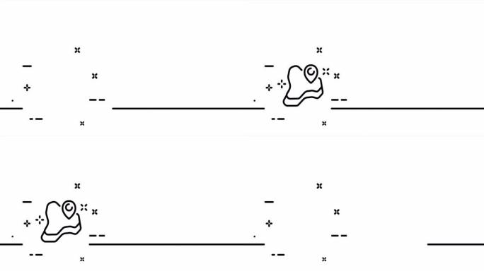 在陆地岛上的位置。地理定位，导航设备，gps，指针，地图，旅行地理概念。一个线条画动画。运动设计。动