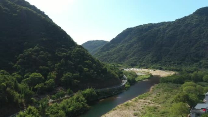 福建杨家河风景区河谷河鸟瞰图