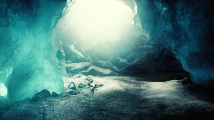 冰岛冰川下的蓝色水晶冰洞