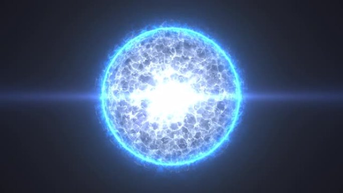一个美丽的圆形明亮球体，发光的恒星在黑色空间背景上燃烧着神奇的白色能量和等离子体。摘要背景。屏幕保护
