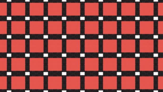 格子红色无缝瓷砖移动背景由黑砖形状组成，中间有一个白点