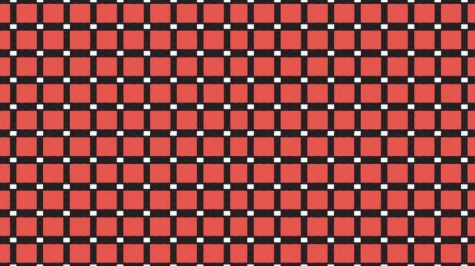格子红色无缝瓷砖移动背景由黑砖形状组成，中间有一个白点