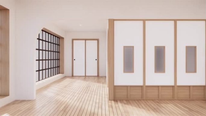 无印良品风格，空木房，清洁japandi房间内部，3D渲染