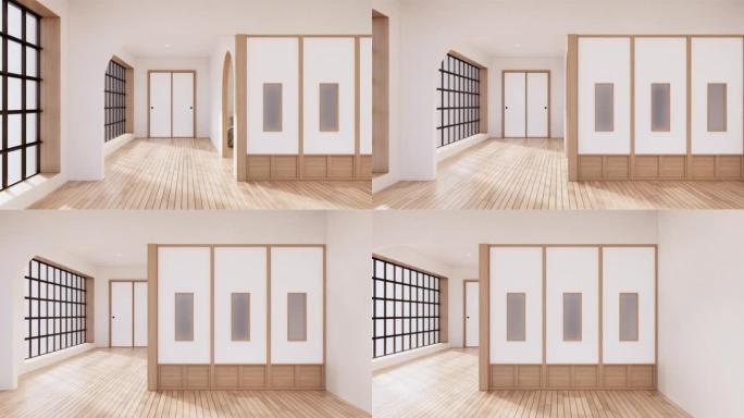 无印良品风格，空木房，清洁japandi房间内部，3D渲染