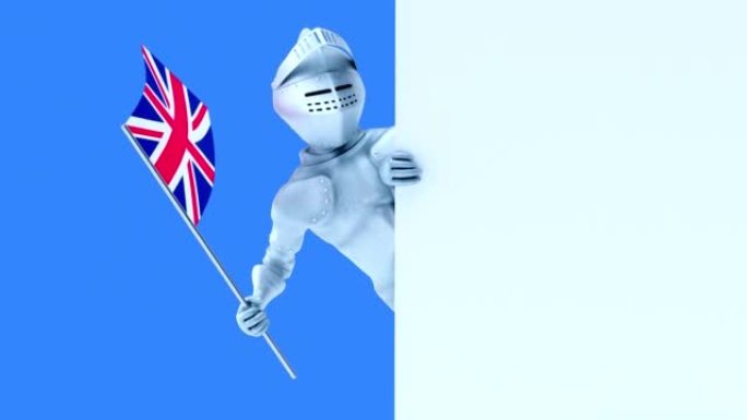 有趣的3D卡通骑士与旗帜从英国(包括alpha频道)