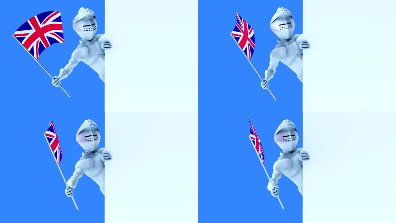 有趣的3D卡通骑士与旗帜从英国(包括alpha频道)