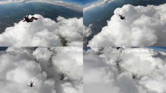 跳伞运动员转身进入云层。