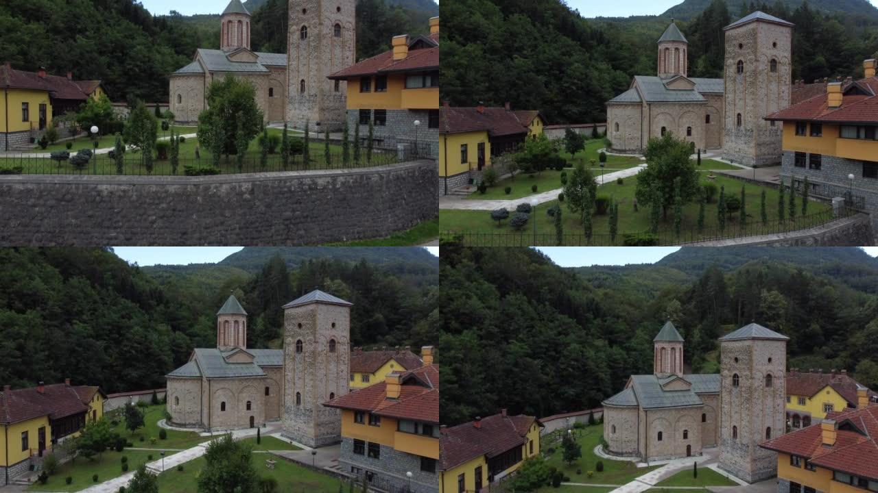 巴吉纳附近古老的中世纪修道院拉哈的空中无人机镜头