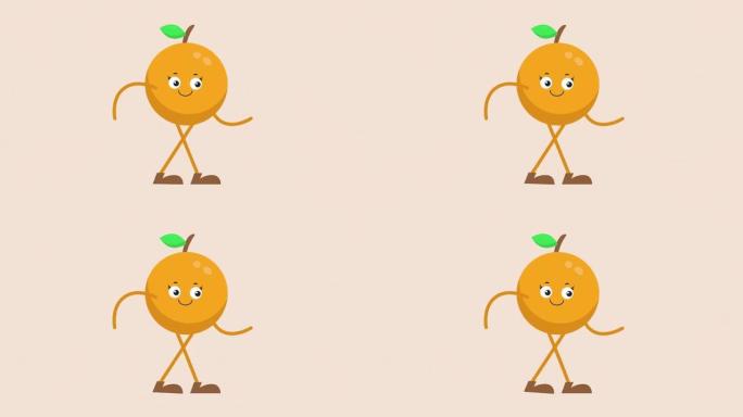 可爱的新鲜橙色角色行走动画。