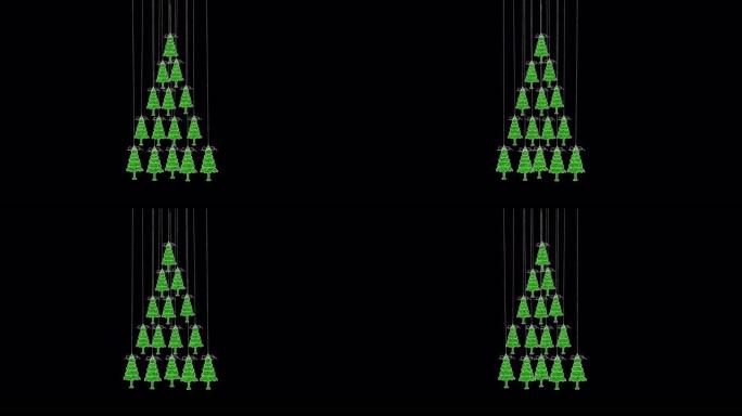 悬挂绳索图标的圣诞树透明背景与阿尔法通道