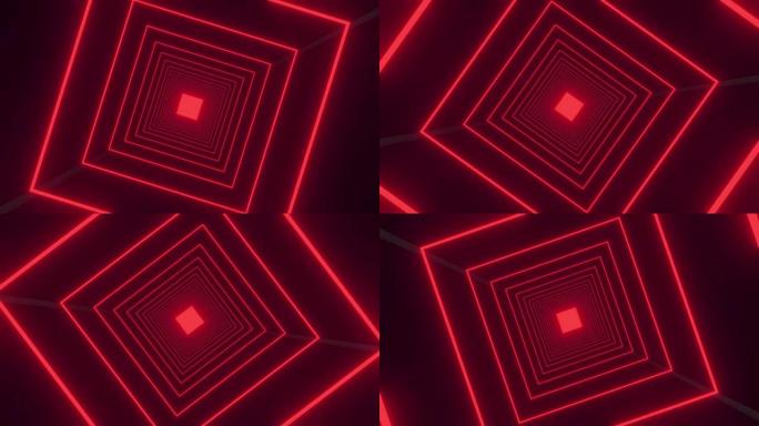4k无缝循环动画。科幻发光图案红色循环霓虹灯背景