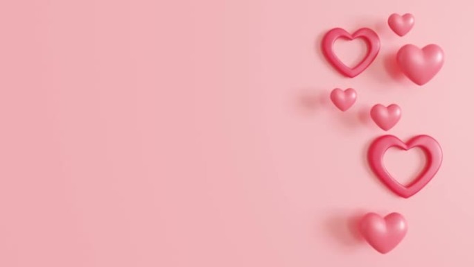 粉色动画背景，带有心形和复制空间。情人节，母亲节，婚礼背景。广告文本、邀请函、标志的空白空间。时尚设
